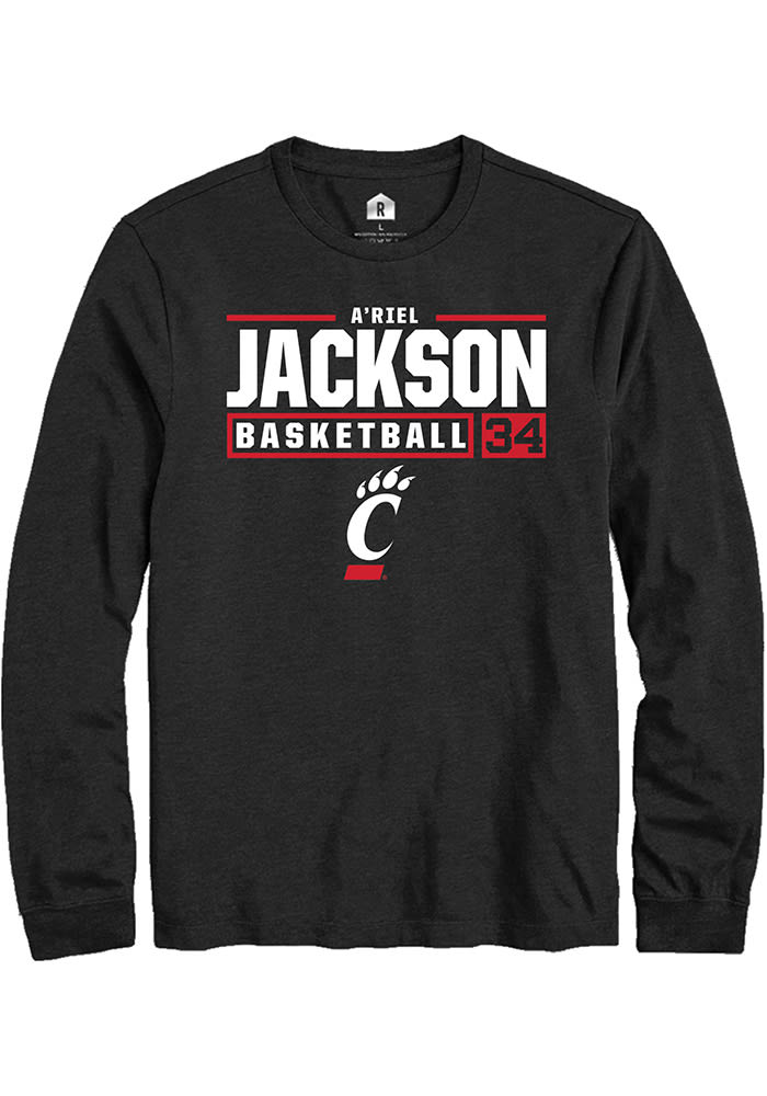 A'riel Jackson Cincinnati Bearcats Black Rally NIL Stacked Box Long Sleeve T Shirt
