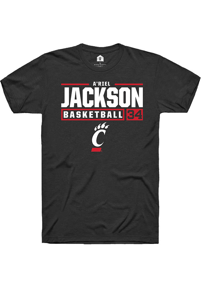 A'riel Jackson Cincinnati Bearcats Black Rally NIL Stacked Box Short Sleeve T Shirt