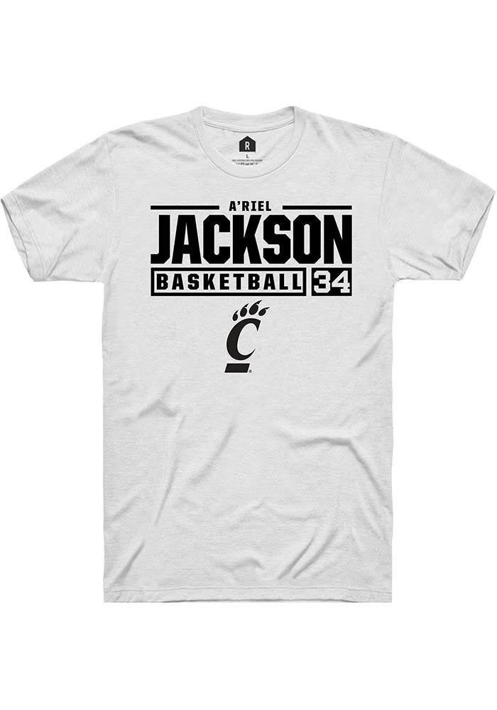 A'riel Jackson Cincinnati Bearcats White Rally NIL Stacked Box Short Sleeve T Shirt