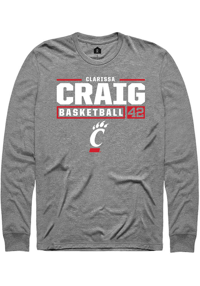 Clarissa Craig Cincinnati Bearcats Grey Rally NIL Stacked Box Long Sleeve T Shirt