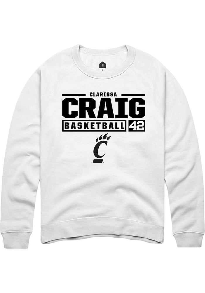 Clarissa Craig Rally Cincinnati Bearcats Mens White NIL Stacked Box Long Sleeve Crew Sweatshirt