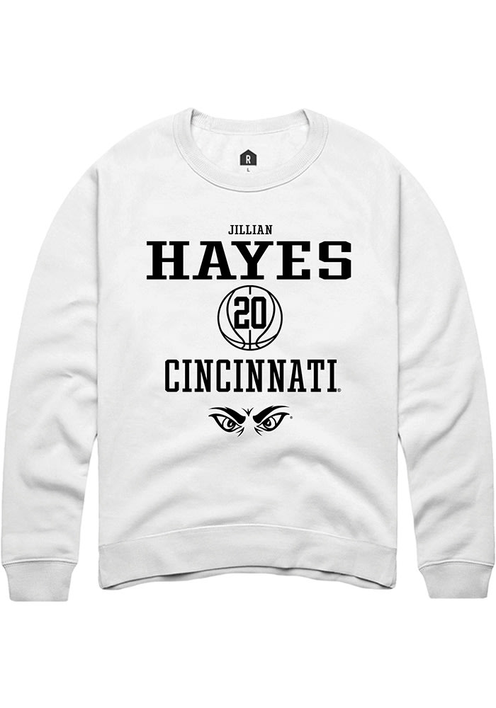 Jillian Hayes Rally Cincinnati Bearcats Mens White NIL Sport Icon Long Sleeve Crew Sweatshirt