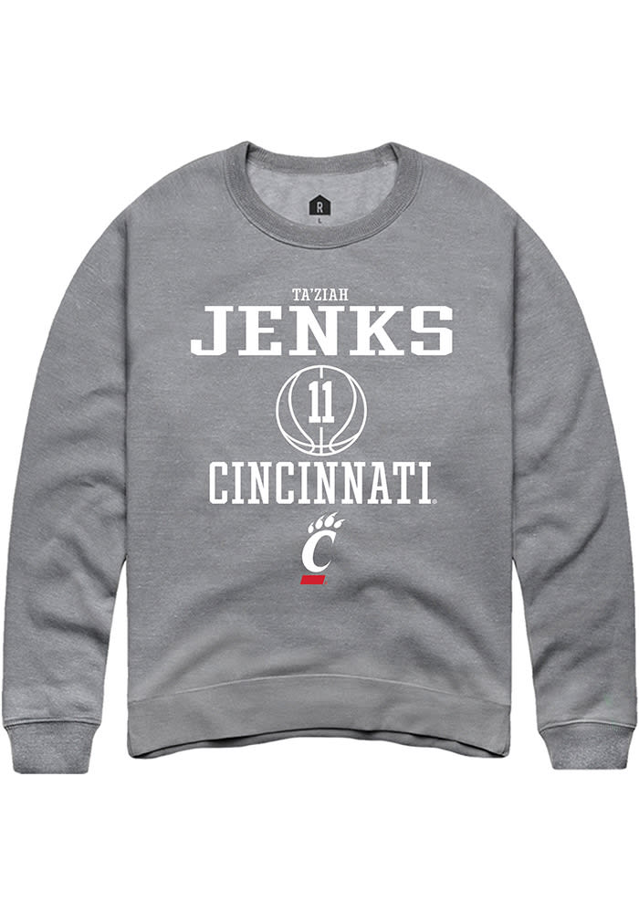 Taziah Jenks Rally Cincinnati Bearcats Mens Grey NIL Sport Icon Long Sleeve Crew Sweatshirt