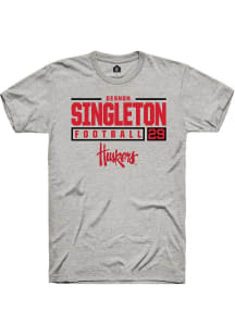 Deshon Singleton Ash Nebraska Cornhuskers NIL Stacked Box Short Sleeve T Shirt