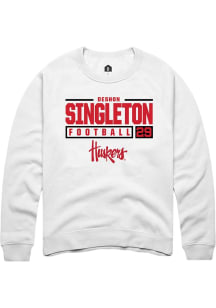 Deshon Singleton Rally Mens White Nebraska Cornhuskers NIL Stacked Box Crew Sweatshirt