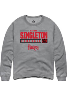 Deshon Singleton Rally Mens Graphite Nebraska Cornhuskers NIL Stacked Box Crew Sweatshirt