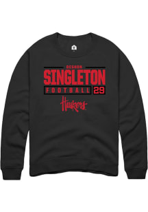 Deshon Singleton Rally Mens Black Nebraska Cornhuskers NIL Stacked Box Crew Sweatshirt