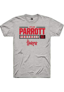 Dylan Parrott Ash Nebraska Cornhuskers NIL Stacked Box Short Sleeve T Shirt
