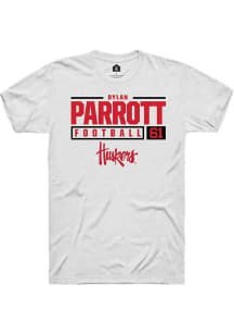 Dylan Parrott White Nebraska Cornhuskers NIL Stacked Box Short Sleeve T Shirt