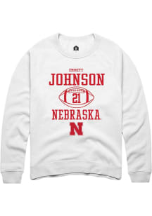 Emmett Johnson Rally Mens White Nebraska Cornhuskers NIL Sport Icon Crew Sweatshirt