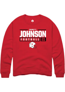 Emmett Johnson Rally Mens Red Nebraska Cornhuskers NIL Stacked Box Crew Sweatshirt
