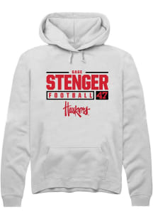 Gage Stenger Rally Mens White Nebraska Cornhuskers NIL Stacked Box Hooded Sweatshirt