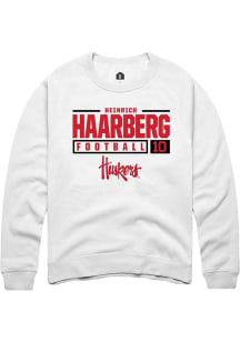 Heinrich Haarberg Rally Mens White Nebraska Cornhuskers NIL Stacked Box Crew Sweatshirt