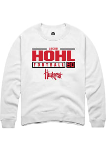 Jacob Hohl Rally Mens White Nebraska Cornhuskers NIL Stacked Box Crew Sweatshirt