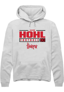 Jacob Hohl Rally Mens White Nebraska Cornhuskers NIL Stacked Box Hooded Sweatshirt