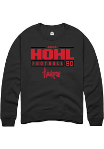 Jacob Hohl Rally Mens Black Nebraska Cornhuskers NIL Stacked Box Crew Sweatshirt