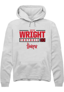 Javin Wright Rally Mens White Nebraska Cornhuskers NIL Stacked Box Hooded Sweatshirt