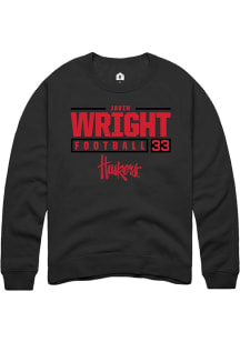 Javin Wright Rally Mens Black Nebraska Cornhuskers NIL Stacked Box Crew Sweatshirt
