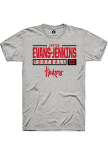 Justin Evans-Jenkins Ash Nebraska Cornhuskers NIL Stacked Box Short Sleeve T Shirt