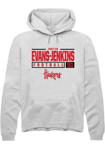 Justin Evans-Jenkins Rally Mens White Nebraska Cornhuskers NIL Stacked Box Hooded Sweatshirt