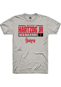 Malcolm Hartzog Ash Nebraska Cornhuskers NIL Stacked Box Short Sleeve T Shirt