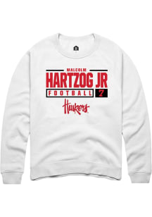 Malcolm Hartzog Rally Mens White Nebraska Cornhuskers NIL Stacked Box Crew Sweatshirt