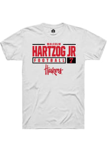 Malcolm Hartzog White Nebraska Cornhuskers NIL Stacked Box Short Sleeve T Shirt