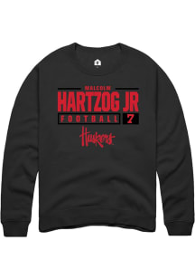 Malcolm Hartzog Rally Mens Black Nebraska Cornhuskers NIL Stacked Box Crew Sweatshirt