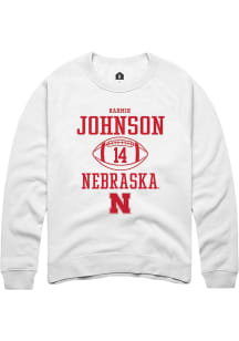 Rahmir Johnson Rally Mens White Nebraska Cornhuskers NIL Sport Icon Crew Sweatshirt