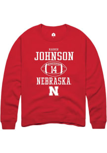 Rahmir Johnson Rally Mens Red Nebraska Cornhuskers NIL Sport Icon Crew Sweatshirt