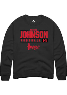 Rahmir Johnson Rally Mens Black Nebraska Cornhuskers NIL Stacked Box Crew Sweatshirt