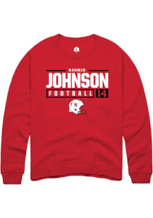 Rahmir Johnson Rally Mens Red Nebraska Cornhuskers NIL Stacked Box Crew Sweatshirt