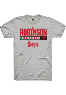 Ty Robinson Ash Nebraska Cornhuskers NIL Stacked Box Short Sleeve T Shirt