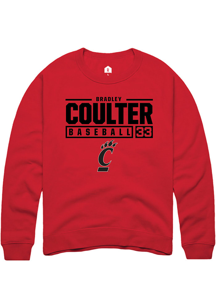 Bradley Coulter Rally Cincinnati Bearcats Mens Red NIL Stacked Box Long Sleeve Crew Sweatshirt