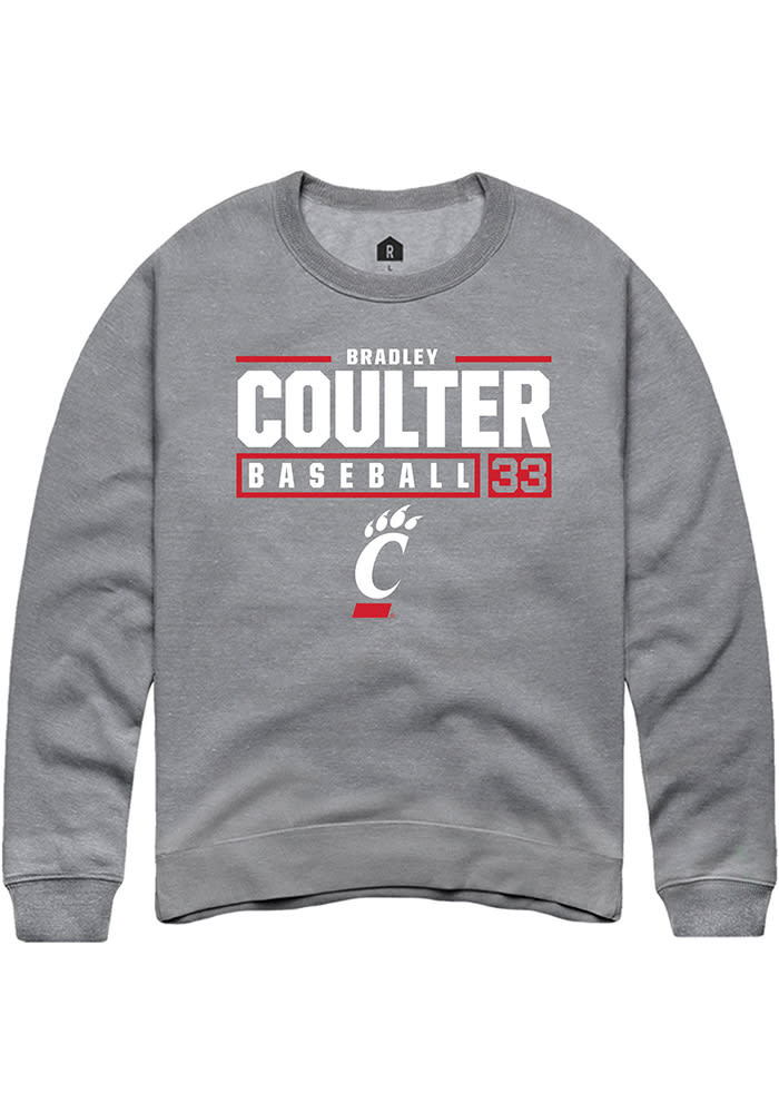 Bradley Coulter Rally Cincinnati Bearcats Mens Grey NIL Stacked Box Long Sleeve Crew Sweatshirt