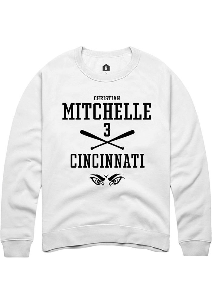 Christian Mitchelle Rally Cincinnati Bearcats Mens White NIL Sport Icon Long Sleeve Crew Sweatshirt