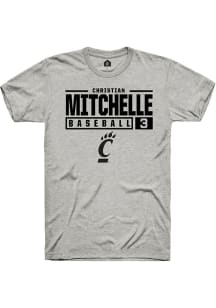 Christian Mitchelle  Cincinnati Bearcats Ash Rally NIL Stacked Box Short Sleeve T Shirt