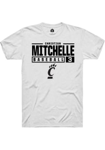 Christian Mitchelle  Cincinnati Bearcats White Rally NIL Stacked Box Short Sleeve T Shirt