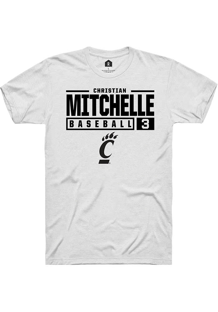 Christian Mitchelle Cincinnati Bearcats White Rally NIL Stacked Box Short Sleeve T Shirt