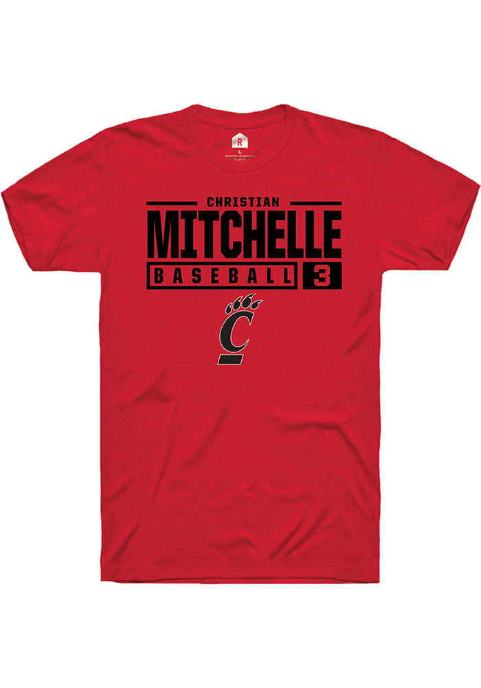 Christian Mitchelle Cincinnati Bearcats Red Rally NIL Stacked Box Short Sleeve T Shirt