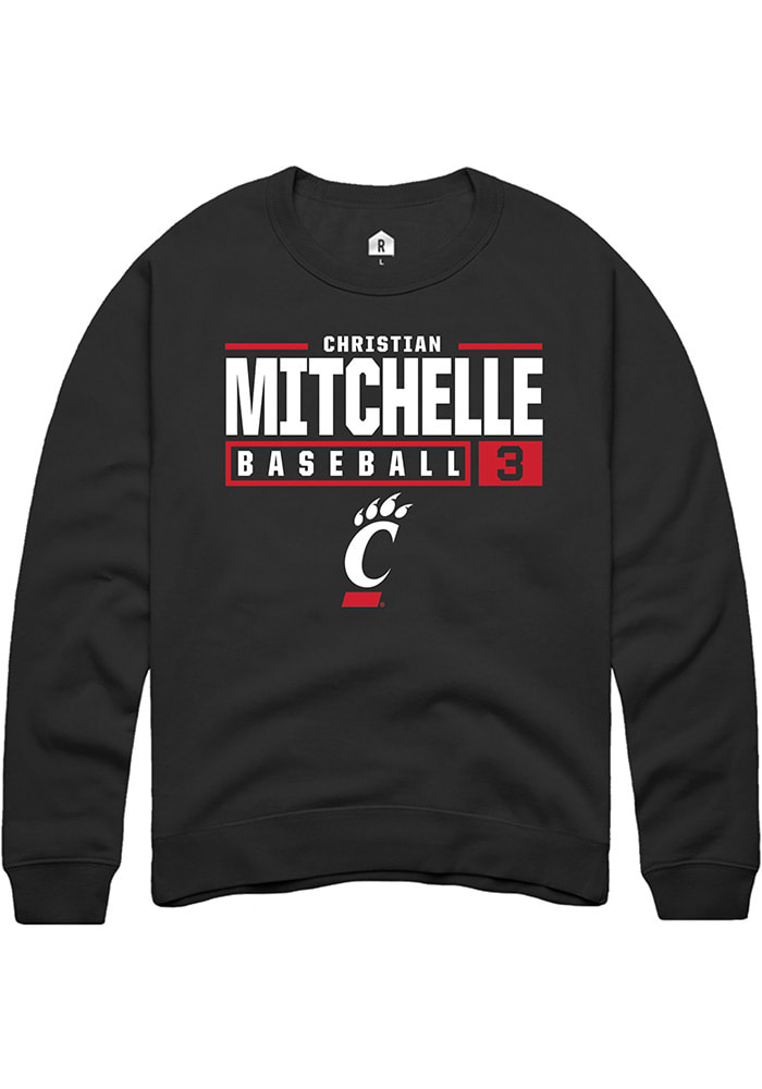 Christian Mitchelle Rally Cincinnati Bearcats Mens Black NIL Stacked Box Long Sleeve Crew Sweatshirt