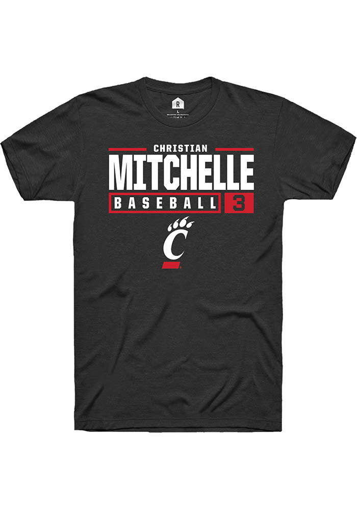 Christian Mitchelle Cincinnati Bearcats Black Rally NIL Stacked Box Short Sleeve T Shirt