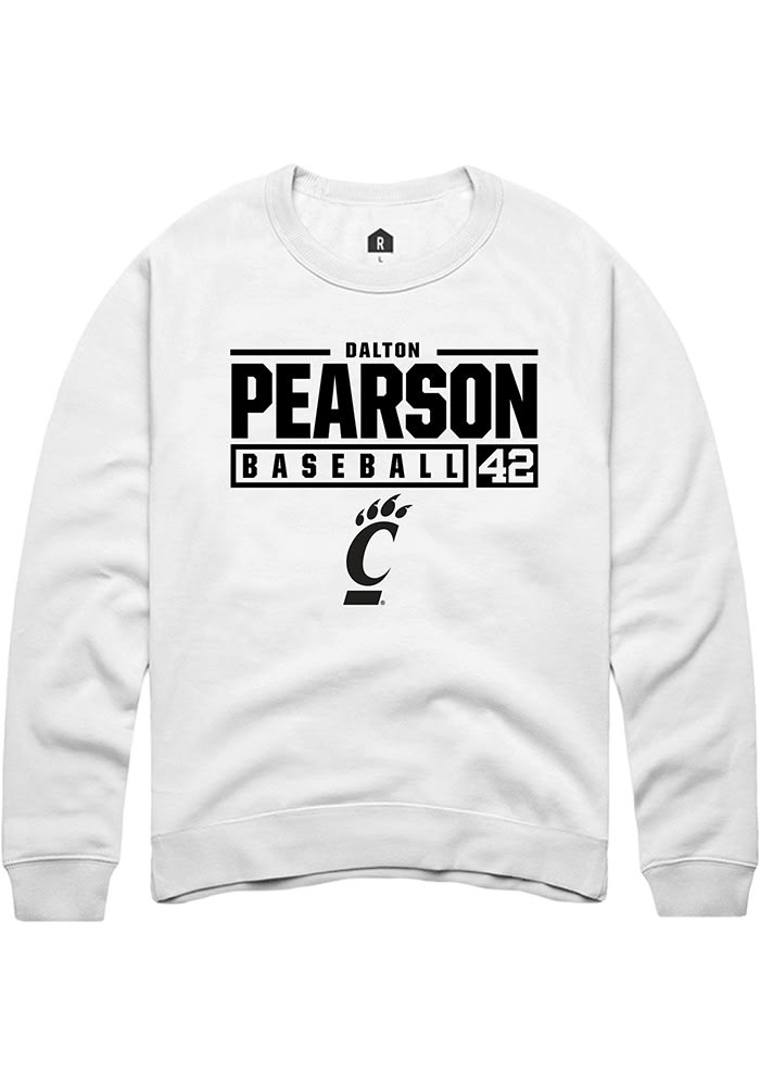 Dalton Pearson Rally Cincinnati Bearcats Mens White NIL Stacked Box Long Sleeve Crew Sweatshirt