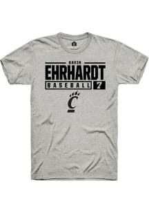 Gavin Ehrhardt  Cincinnati Bearcats Ash Rally NIL Stacked Box Short Sleeve T Shirt