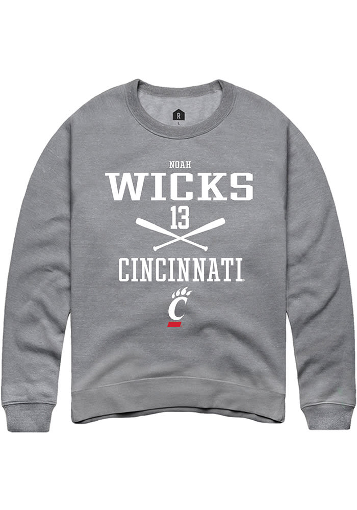 Noah Wicks Rally Cincinnati Bearcats Mens Grey NIL Sport Icon Long Sleeve Crew Sweatshirt