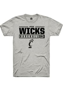 Noah Wicks  Cincinnati Bearcats Ash Rally NIL Stacked Box Short Sleeve T Shirt