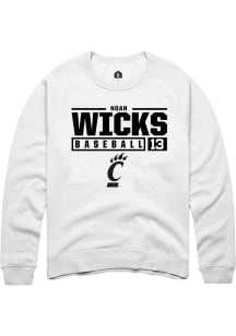 Noah Wicks  Rally Cincinnati Bearcats Mens White NIL Stacked Box Long Sleeve Crew Sweatshirt