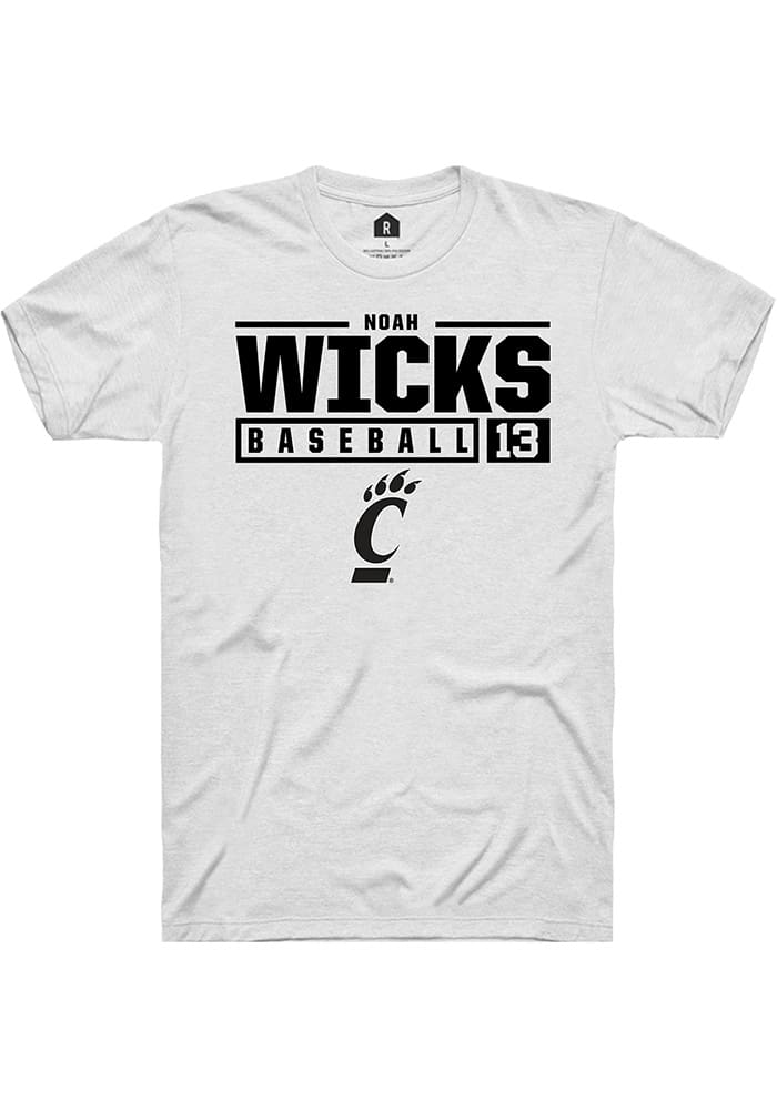 Noah Wicks Cincinnati Bearcats White Rally NIL Stacked Box Short Sleeve T Shirt