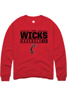 Noah Wicks  Rally Cincinnati Bearcats Mens Red NIL Stacked Box Long Sleeve Crew Sweatshirt