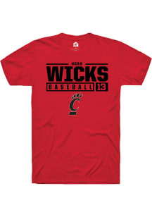 Noah Wicks  Cincinnati Bearcats Red Rally NIL Stacked Box Short Sleeve T Shirt